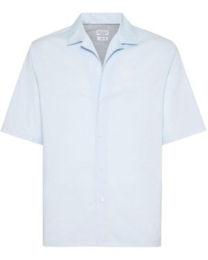 Brunello Cucinelli Short Sleeved Camp-Collar Shirt - Blue