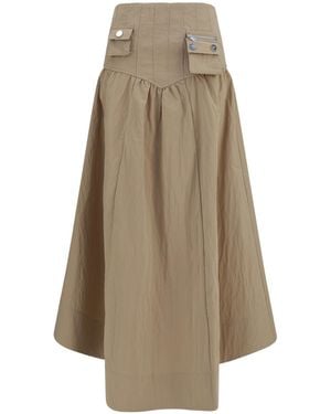 Ganni Corset-Detail And Ruched Midi Skirt - Natural