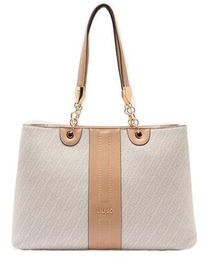 Liu Jo Monogram Logo Drummed Effect Tote Bag - Natural