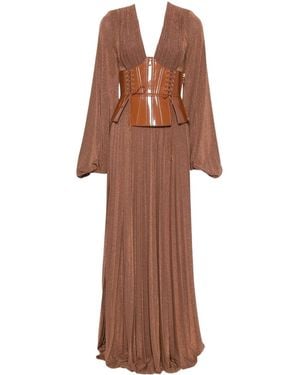 Elisabetta Franchi Pleated Lace-Up Maxi Dress - Brown
