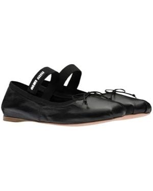 Miu Miu Round Toe Ballet Shoes - Black
