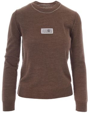MM6 by Maison Margiela Contrast-Trimmed Wool Blend Knit Jumper - Brown