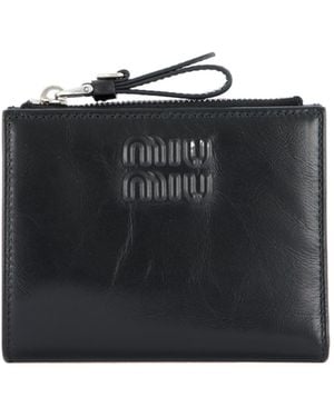 Miu Miu Small Logo-Embossed Leather Wallet - Black