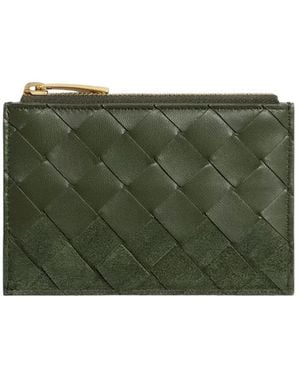 Bottega Veneta Woven Zipper Card Holder - Green