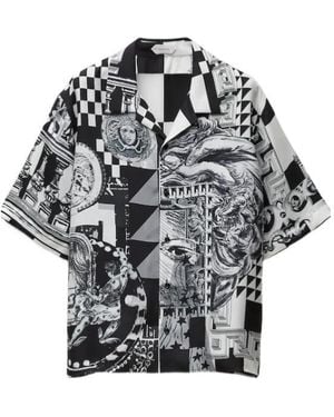 Versace Pattern-Printed Short-Sleeved Twill Shirt - Black
