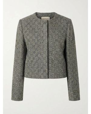 Gucci Embroidered Gg Wool Tweed Jacket - Gray