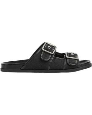 Gucci Buckle Detailed Slides - Black