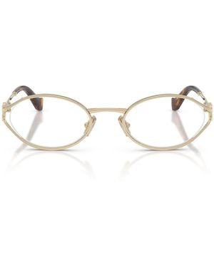 Miu Miu Logo-Plaque Oval-Frame Glasses - Natural