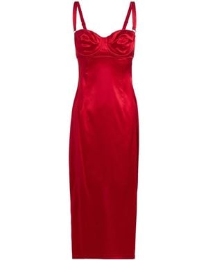 Dolce & Gabbana Solid Colour Lace Slip Dress - Red