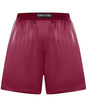 Tom Ford Logo Waistband Satin Shorts - Red