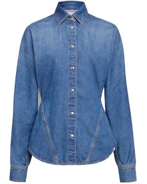 Alaïa Pointed-Collar Curved Denim Shirt - Blue