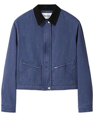 Tonywack Cropped Corduroy-Collar Denim Jacket - Blue