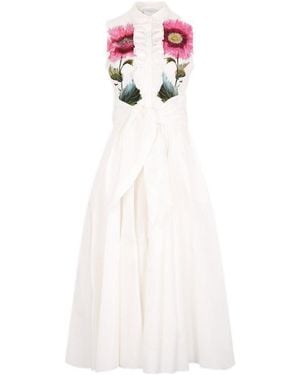 Giambattista Valli Botanic Blow Up Long Sleeveless Shirt Dress - White