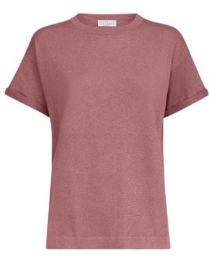 Brunello Cucinelli Sparkling Cashmere And Silk Lightweight Knit T-Shirt - Pink