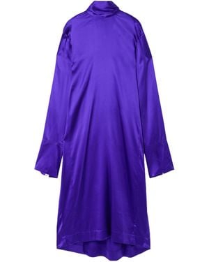 Dries Van Noten Tie-Neck Stretch-Silk Satin Dress - Purple