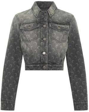 Marine Serre Denim Cropped Jacket - Gray