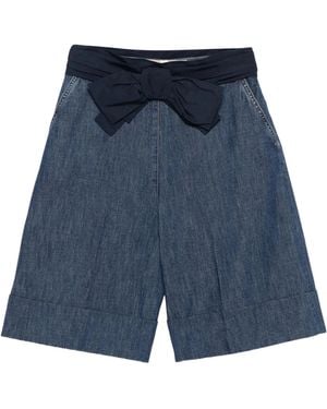 Valentino Bow Detailed Turn-Up Hem Denim Shorts - Blue