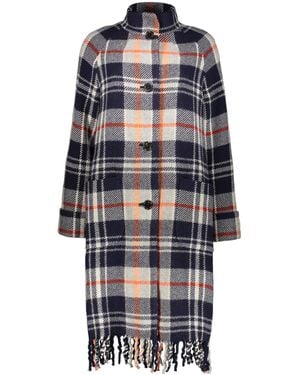 KENZO Check Fringed Coat - Blue