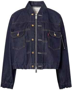Sacai Washed Denim Bomber Jacket - Blue
