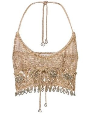 Rabanne Crochet Embellished Lamé Crop Top - White
