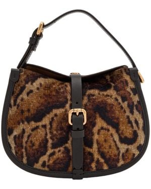 Etro Leopard Velvet And Leather Cross-Body Bag - Brown
