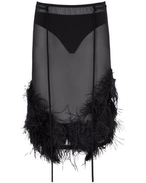 The Attico The Embroidered Midi Skirt - Black
