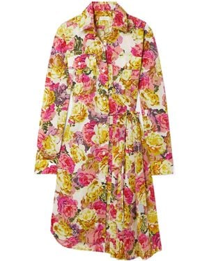 Dries Van Noten Pleated Floral Print Dress With Belt - White