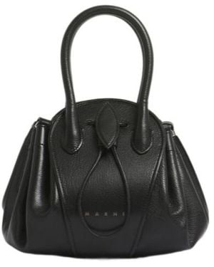 Marni Logo Stamped Tulipea Small Handbag - Black