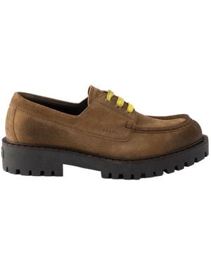 Prada Lug-Sole Lace-Up Moccasins - Brown