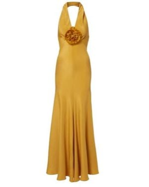 Rodarte Floral Appliqué Crepe Dress - Metallic