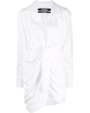 Jacquemus La Robe Bahia Draped Long Sleeved Dress - White