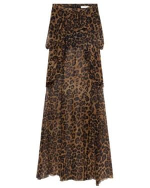 Blumarine Printed Ruffle-Detailed High Slit Skirt - Brown