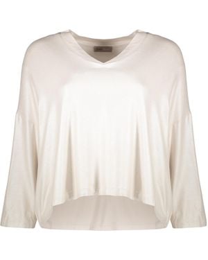 Herno Neutral Cropped Blouse With Long Sleeves - Natural