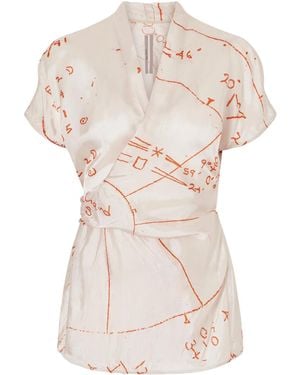Rick Owens Printed Satin-Twill Wrap Top - White