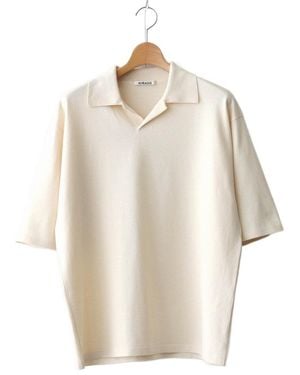 AURALEE High Gauge Tussah Satin Knit Skipper Polo Shirt - White
