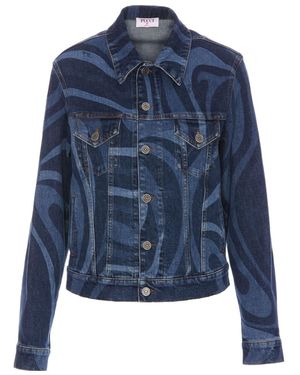 PUCCI Pucci Swirl-Printed Button-Up Denim Jacket - Blue