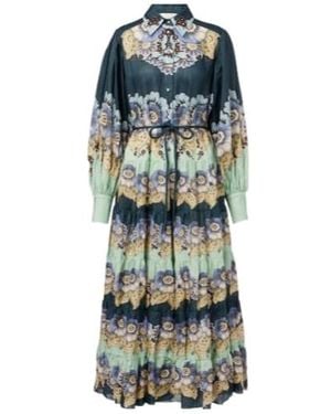 ALÉMAIS Madalena Floral Ramie Shirt Dress - Blue