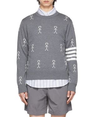 Thom Browne Logo Knit Pullover - Grey