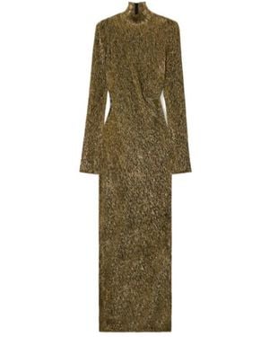 Petar Petrov Metallic Pleated Maxi Dress - Green