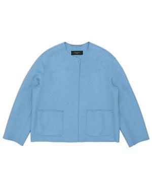 Weekend by Maxmara Round-Neck Long-Sleeved Casual Jacket - Blue