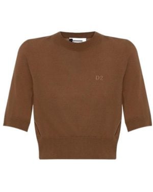 DSquared² Logo Printed Cropped Jumper - Brown