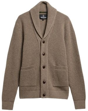 Barbour Shawl-Collar Elbow-Patch Cardigan - Brown