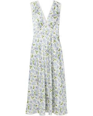 Doen Tahlia Lace-Trimmed Floral-Print Silk-Charmeuse Midi Dress - White