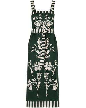 Eres Lakshya Floral-Print Striped Midi Dress - Green