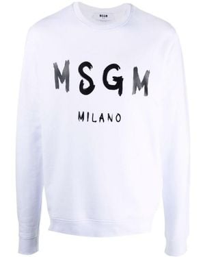 MSGM Logo Printed Crewneck Sweatshirt - White