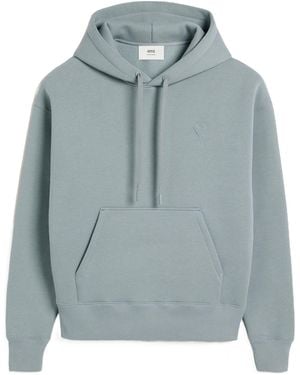 Ami Paris Long-Sleeved Drawstring Hoodie - Blue