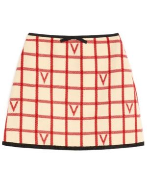Valentino Grid-Patterned Bow Detailed Mini Skirt - Red