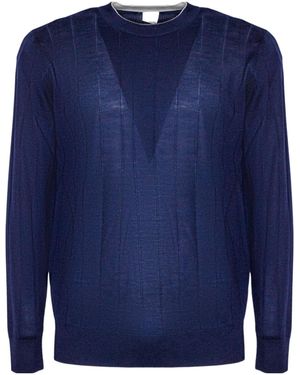Eleventy Fine Ribbed Crew Neck Knitted Sweater - Blue