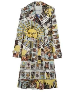 Burberry Long Tarot Print Silk Foxfield Trench Coat - White