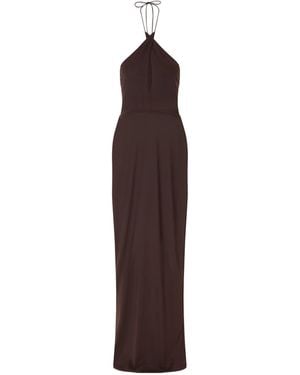 Alex Perry Mesh Halterneck Midi Dress - Brown
